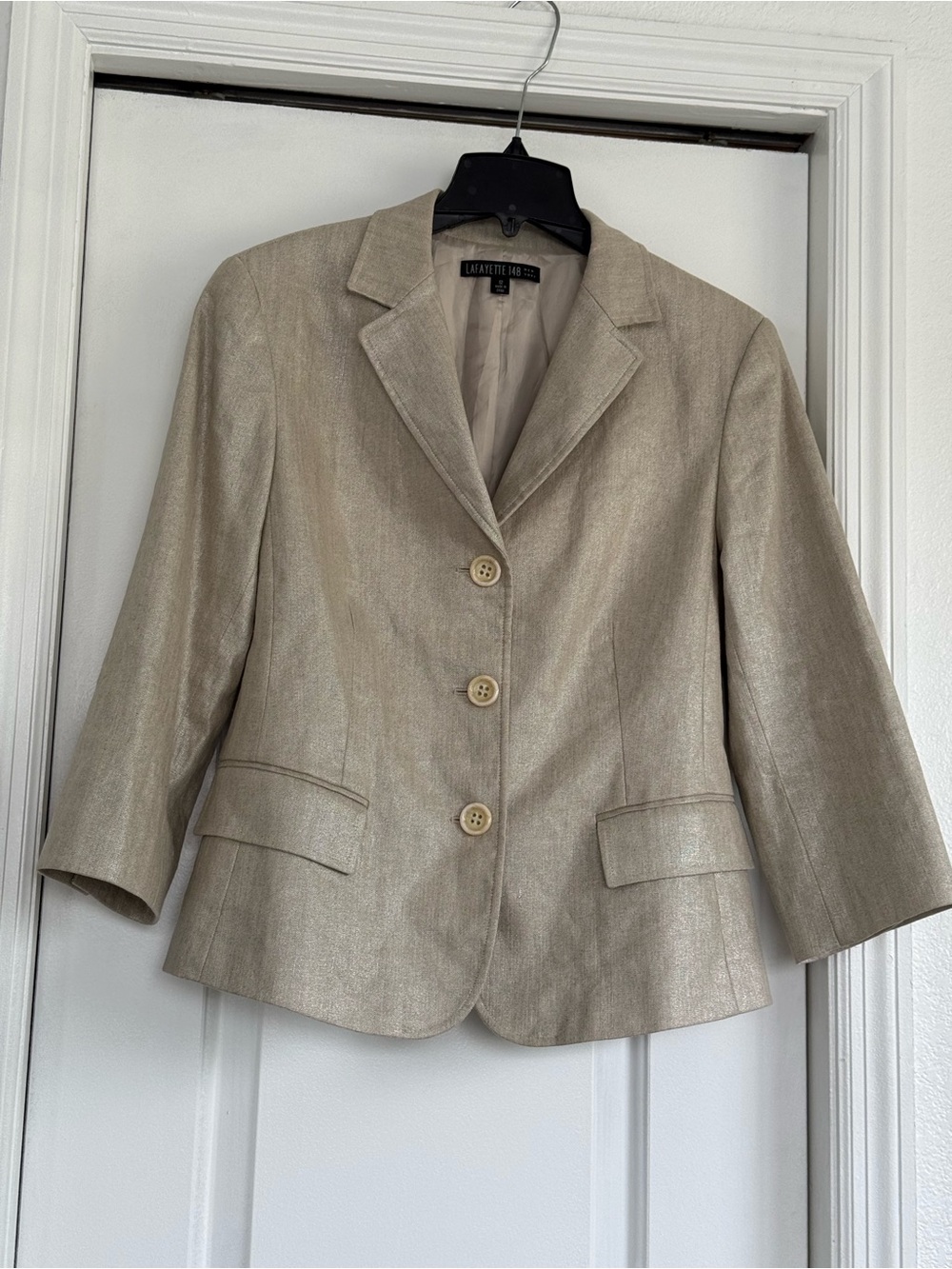 Lafayette 148 New York Champagne Metallic Three-Button Blazer